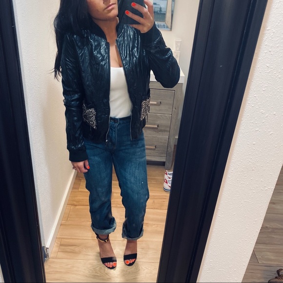 Topshop Jackets & Blazers - Topshop moto bomber vegan leather bead stud jacket